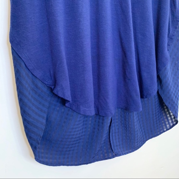 ANTHRO Deletta Blue Plaid Sheer Slice High Low Tee - Picture 3 of 10